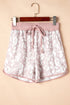 Khaki Classic Leopard Arched Hem Elastic Waist Casual Shorts